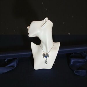 Vintage Goth Style Wings & Stone Pendant Necklace